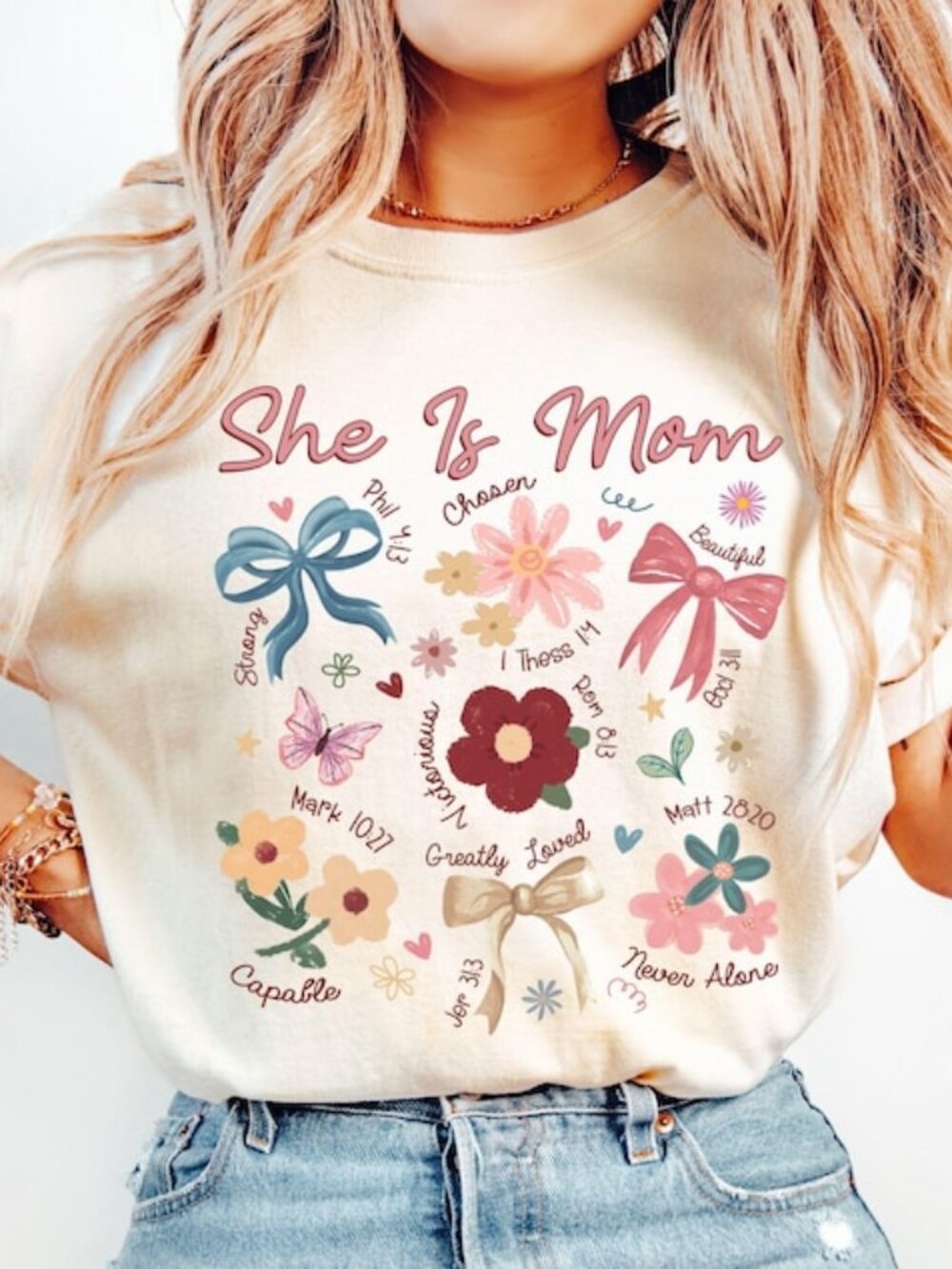 She Is Mom Shirt, Coquette Praying Mama Shirts